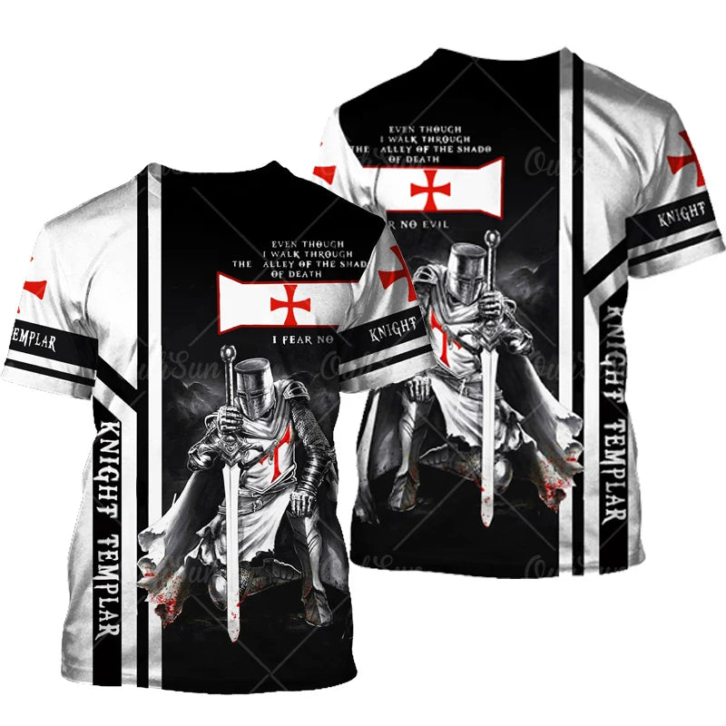 Men 3D Knight Printed vintage Short Sleeve Oversized Tee Shirt