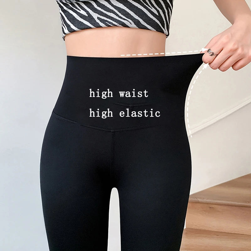 Women Flare Slim High Waist Solid Sexy Shark Flare Skinny Leggings