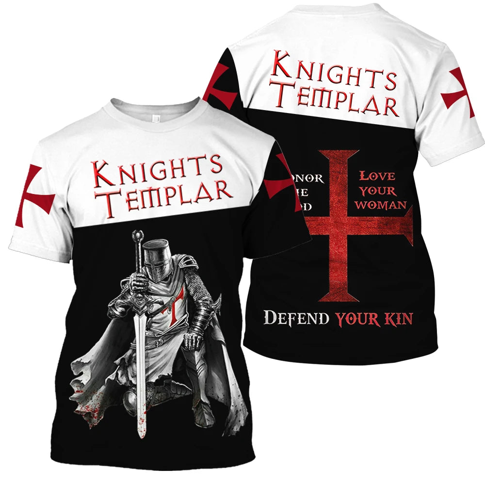Men 3D Knight Printed vintage Short Sleeve Oversized Tee Shirt