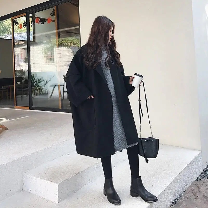 Women's Wool Trench Coat - Versatile Medium Length Tweed Coat