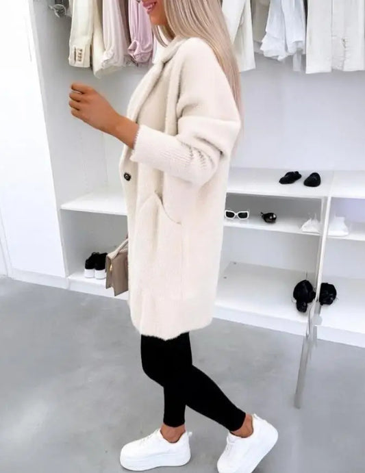 Women's Turn-Down Collar Button Coat - Casual Autumn Winter Jacket