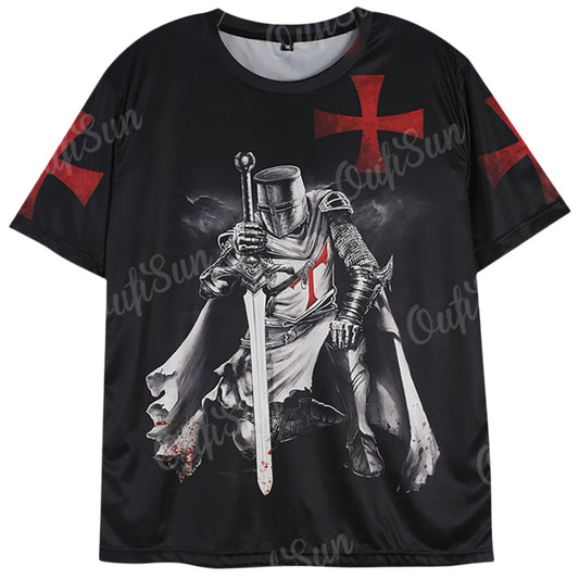 Vintage Men's T-shirts Knights Templar Oversized  Short Sleeve Tees