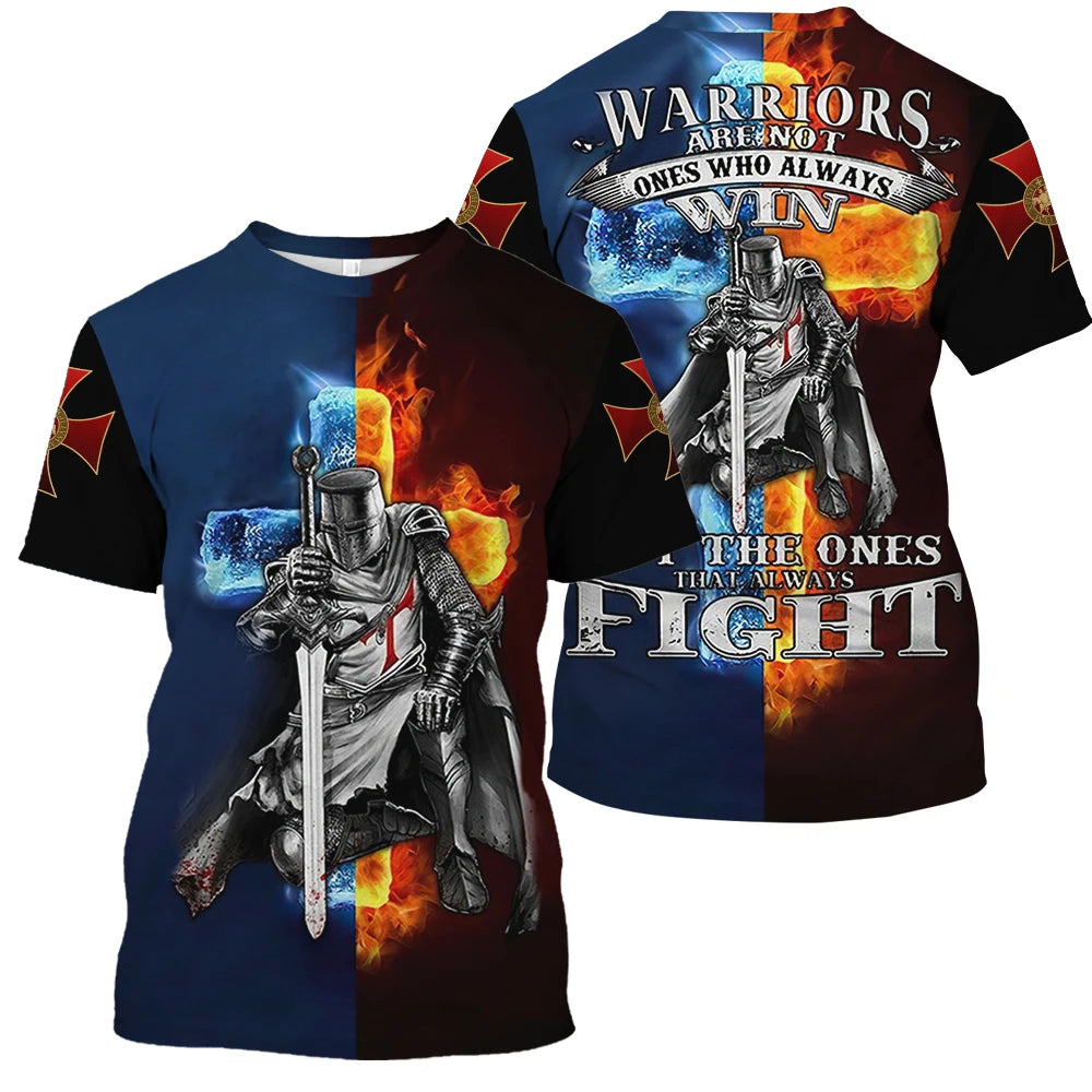 Men 3D Knight Printed vintage Short Sleeve Oversized Tee Shirt