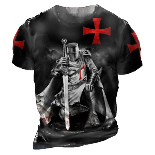 Vintage Men's T-shirts Knights Templar Oversized  Short Sleeve Tees
