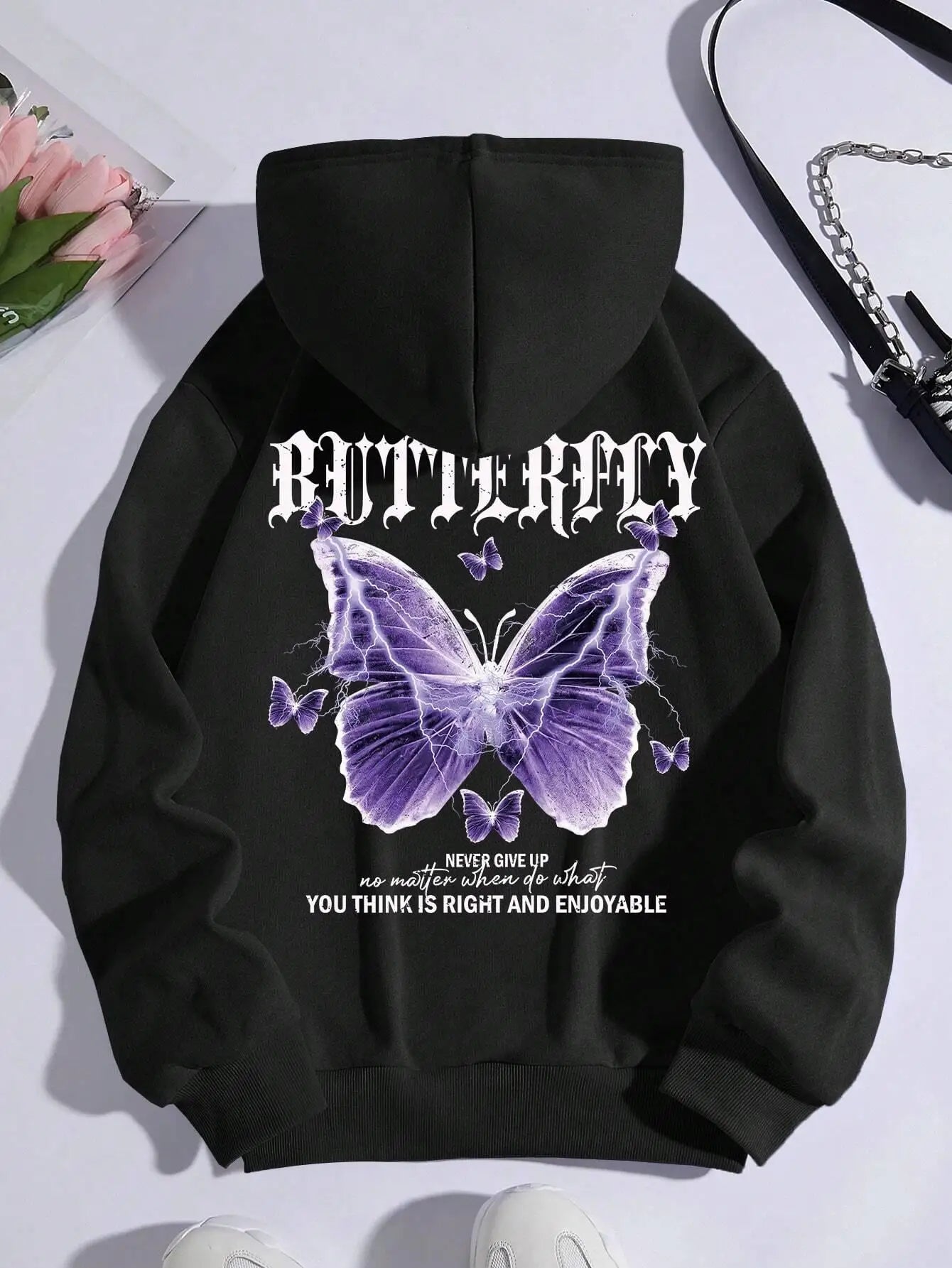 Beautiful streetwear women Purple Butterfly Printing Hoodie