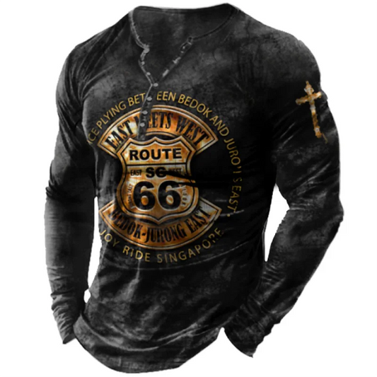 Vintage Men Cotton Tee Route 66 Graphic T Shirts 3D Printing