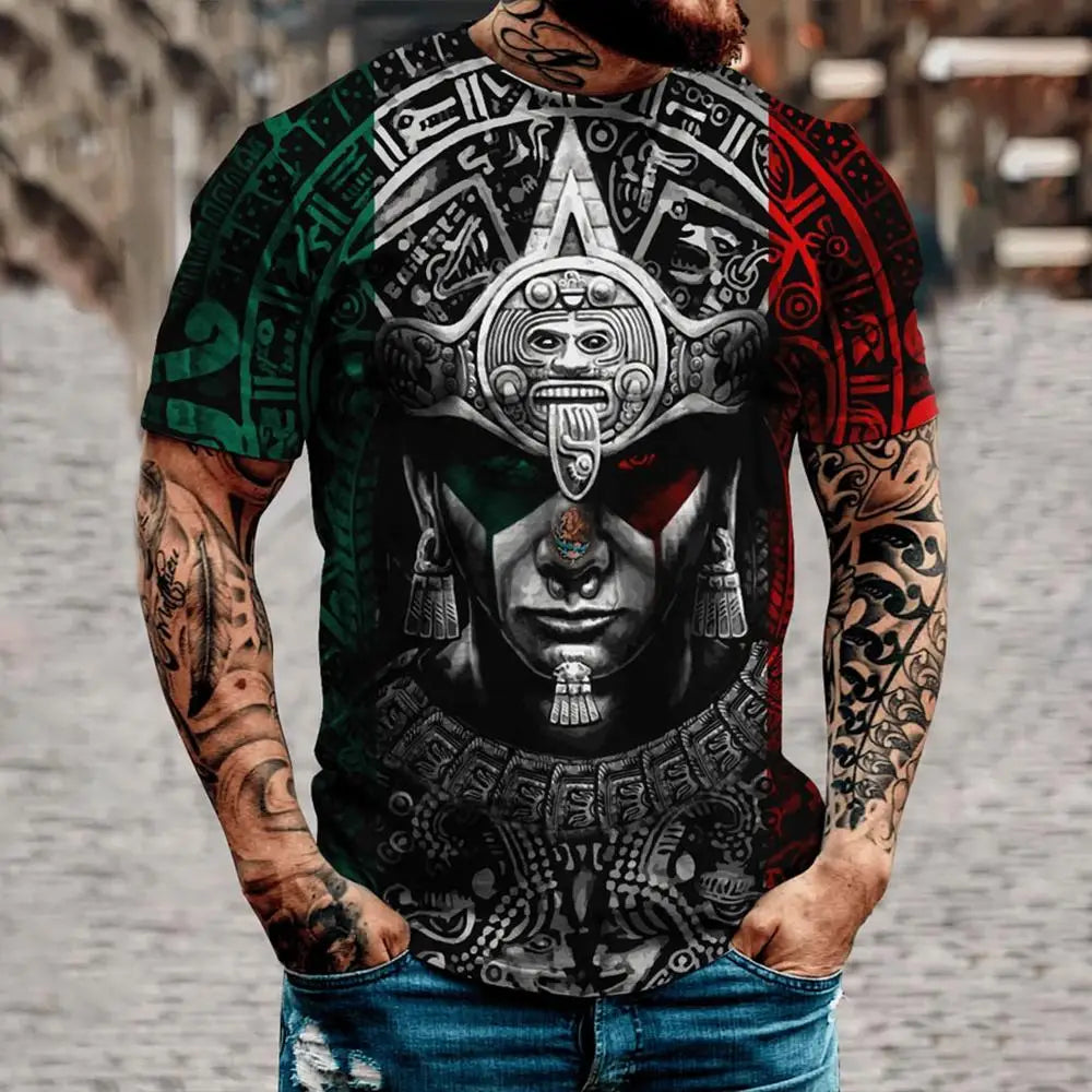 Men Fashion 3D Eagle National Flag Print Pattern Short Sleeve Oversized Streetwear Tee