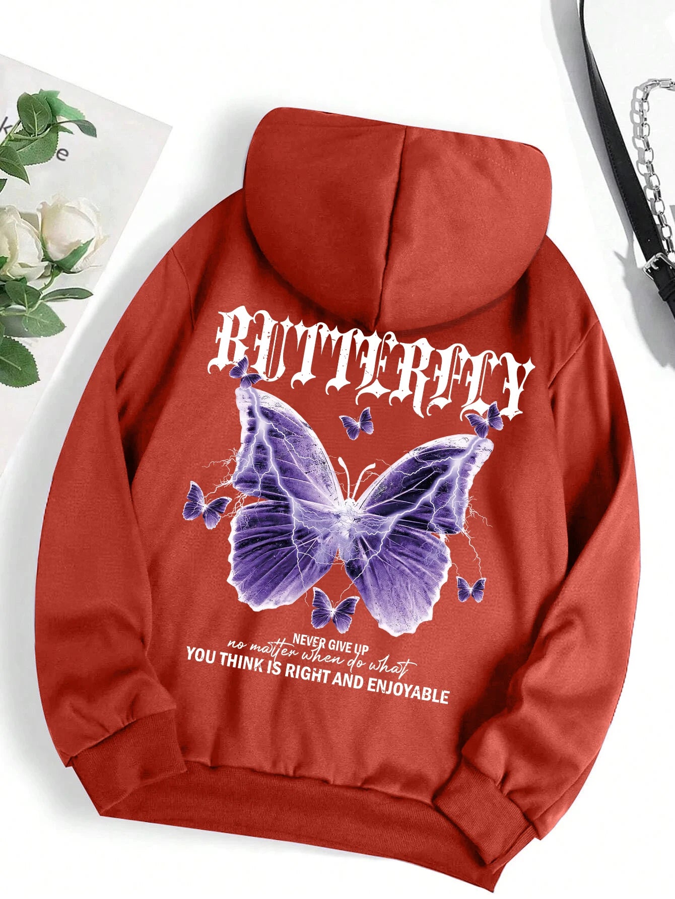 Beautiful streetwear women Purple Butterfly Printing Hoodie