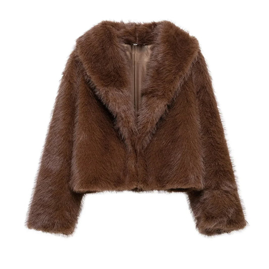 UNIZERA solid color loose long sleeved fur short coat autumn and winter