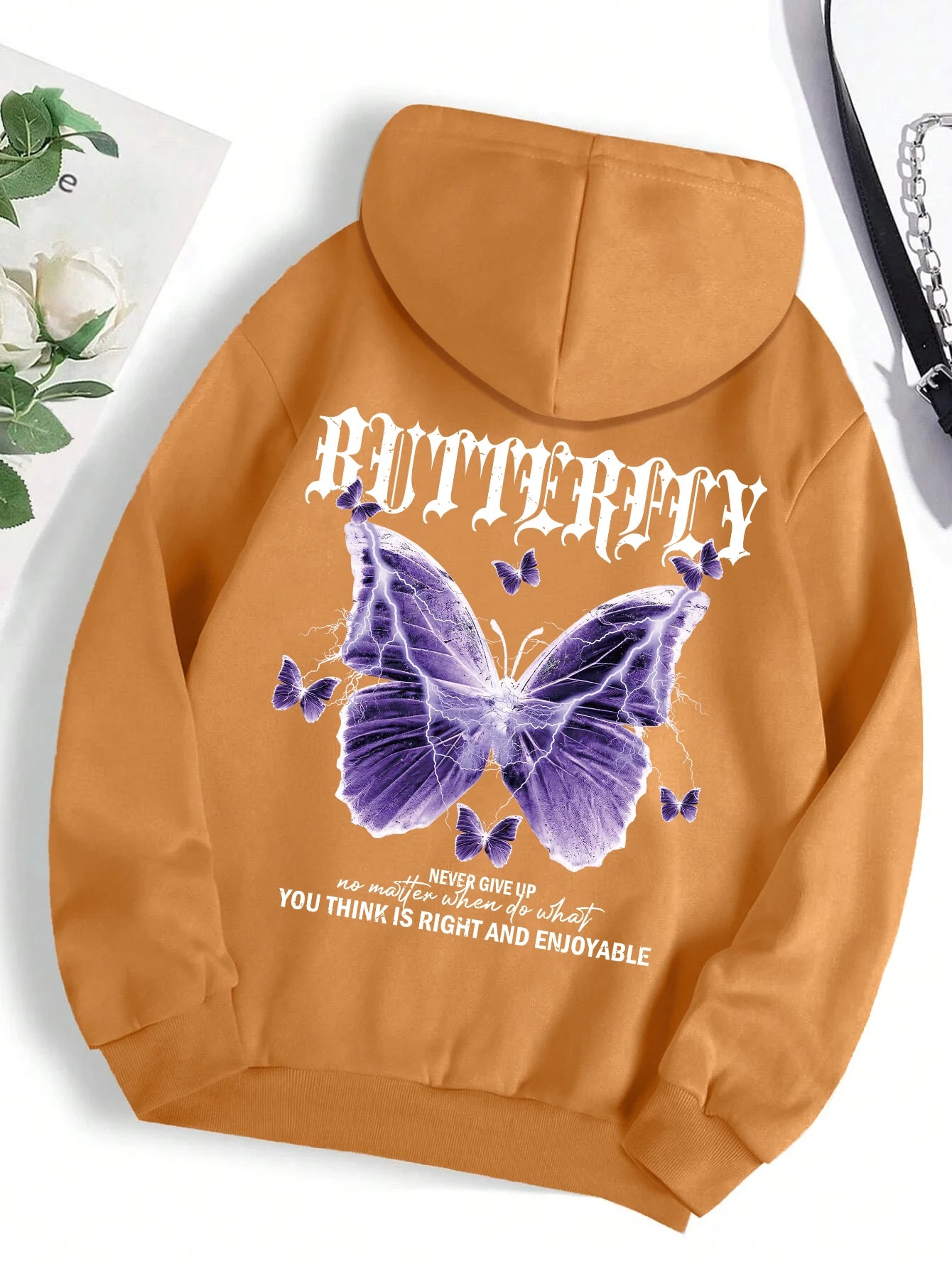 Beautiful streetwear women Purple Butterfly Printing Hoodie