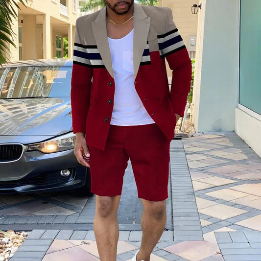 Men's Summer Two Piece Set - Single-Breasted Business Casual Outfit