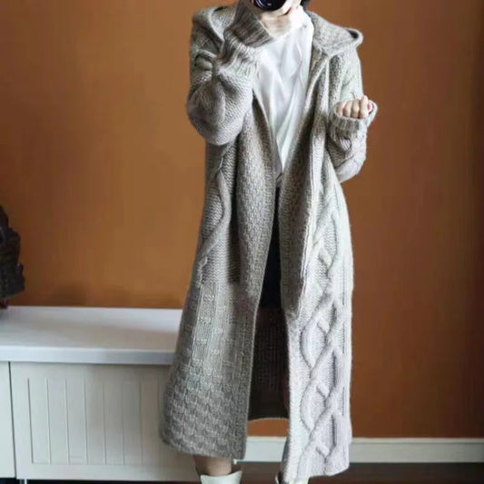 Women fashion knitted warm Long Sleeve Loose hooded Cardigan