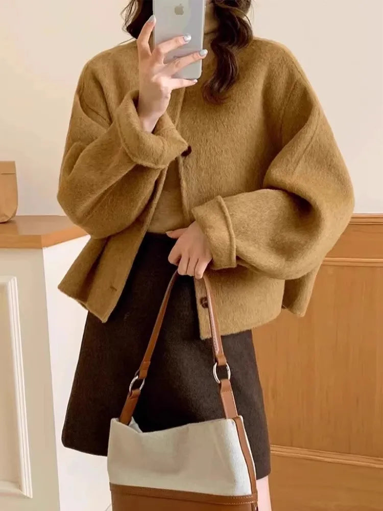 Women's Premium Wool Coat - Korean Style Oversized Grey Winter Jacket