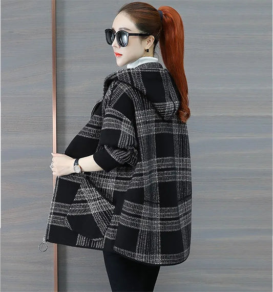 Women's Hooded Knitwear Coat - Plus Velvet Thick Cardigan 5XL