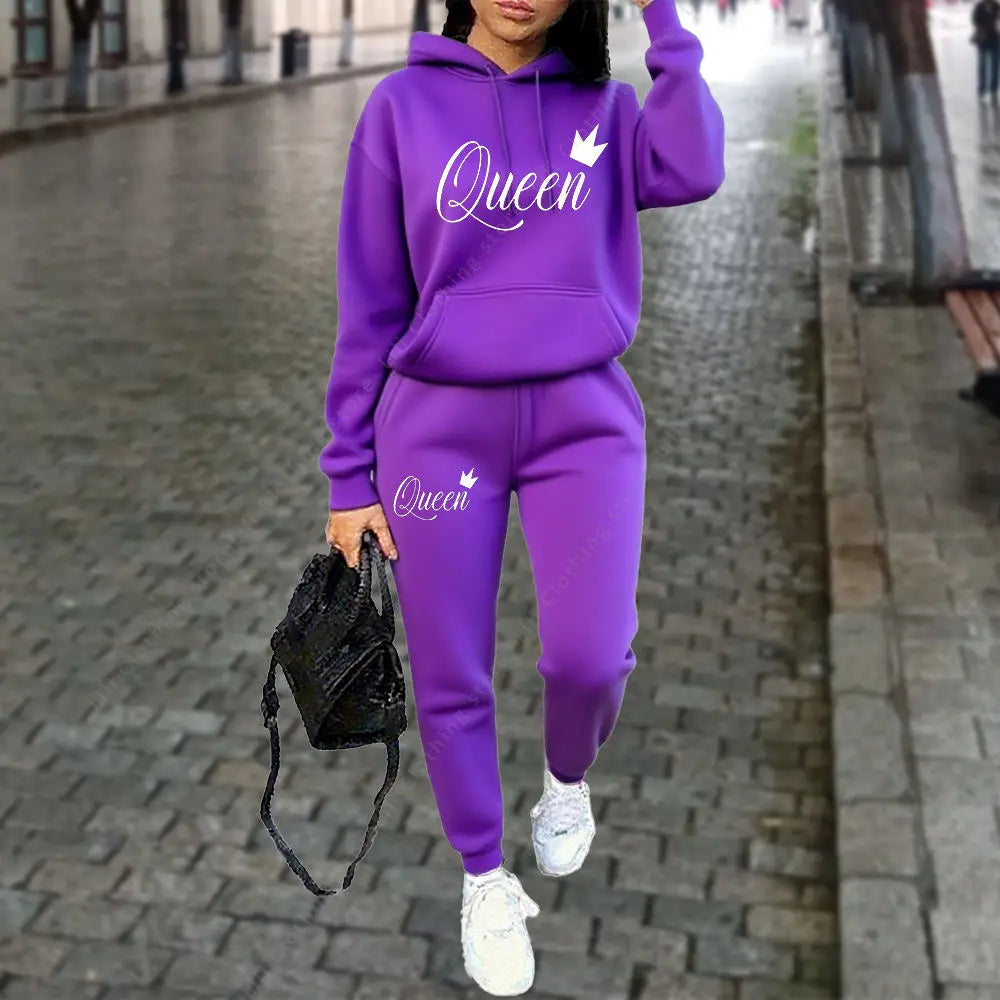 women Letter Graphic Print Sets Hoodie Tracksuit