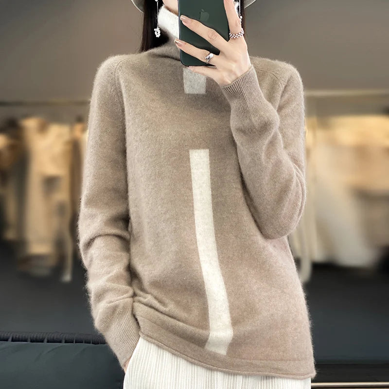 RONGYI 100% Mink Cashmere Women's Turtleneck Pullover