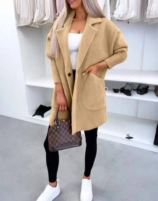 Women's Turn-Down Collar Button Coat - Casual Autumn Winter Jacket