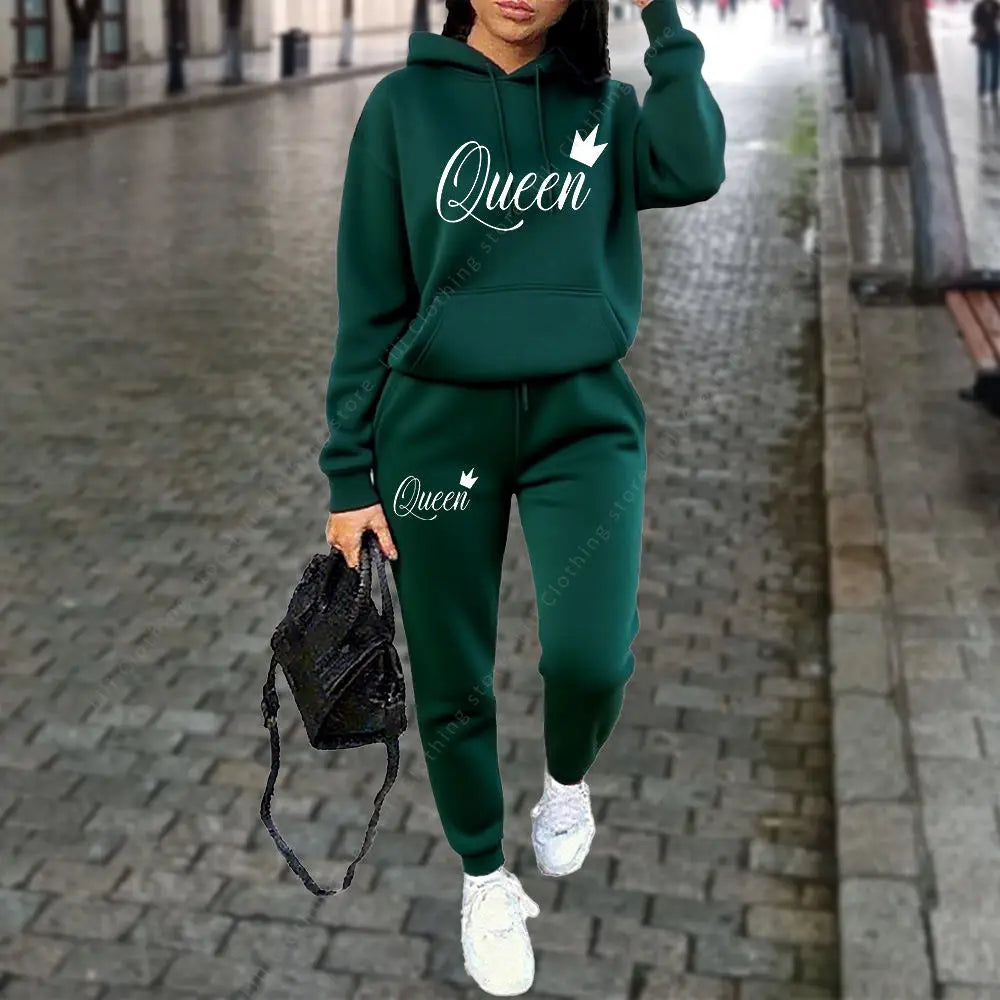women Letter Graphic Print Sets Hoodie Tracksuit