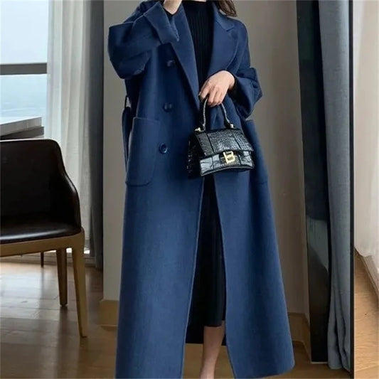 Women's Korean Harajuku Thickened Woolen Winter Coat - Black Street Fashion