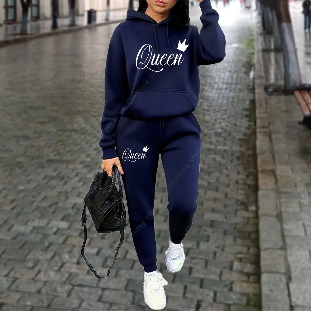 women Letter Graphic Print Sets Hoodie Tracksuit