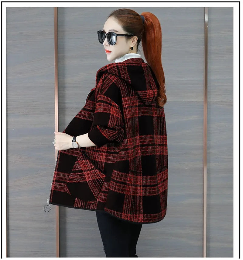 Women's Hooded Knitwear Coat - Plus Velvet Thick Cardigan 5XL