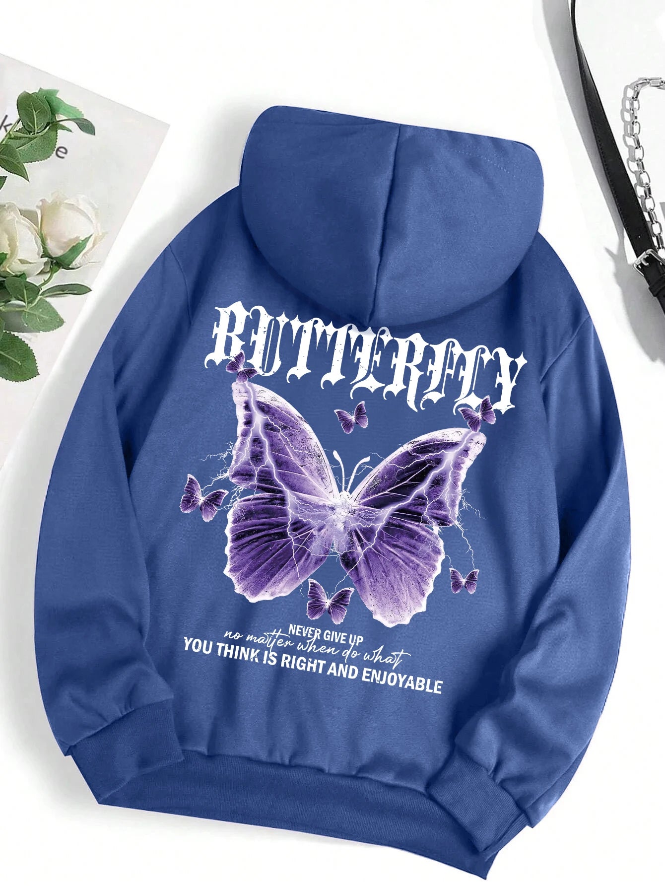 Beautiful streetwear women Purple Butterfly Printing Hoodie