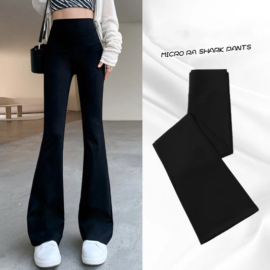 Women Flare Slim High Waist Solid Sexy Shark Flare Skinny Leggings