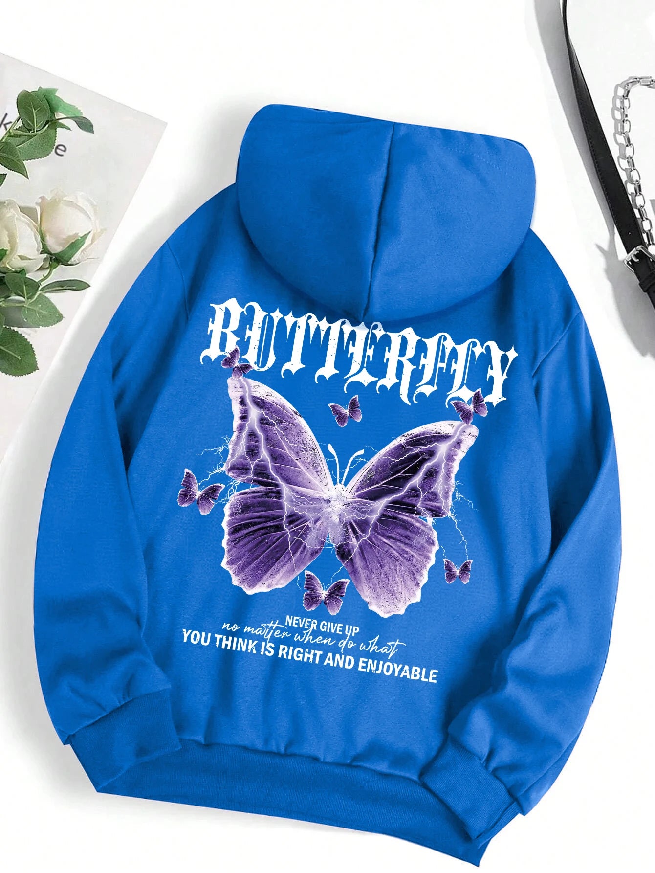 Beautiful streetwear women Purple Butterfly Printing Hoodie