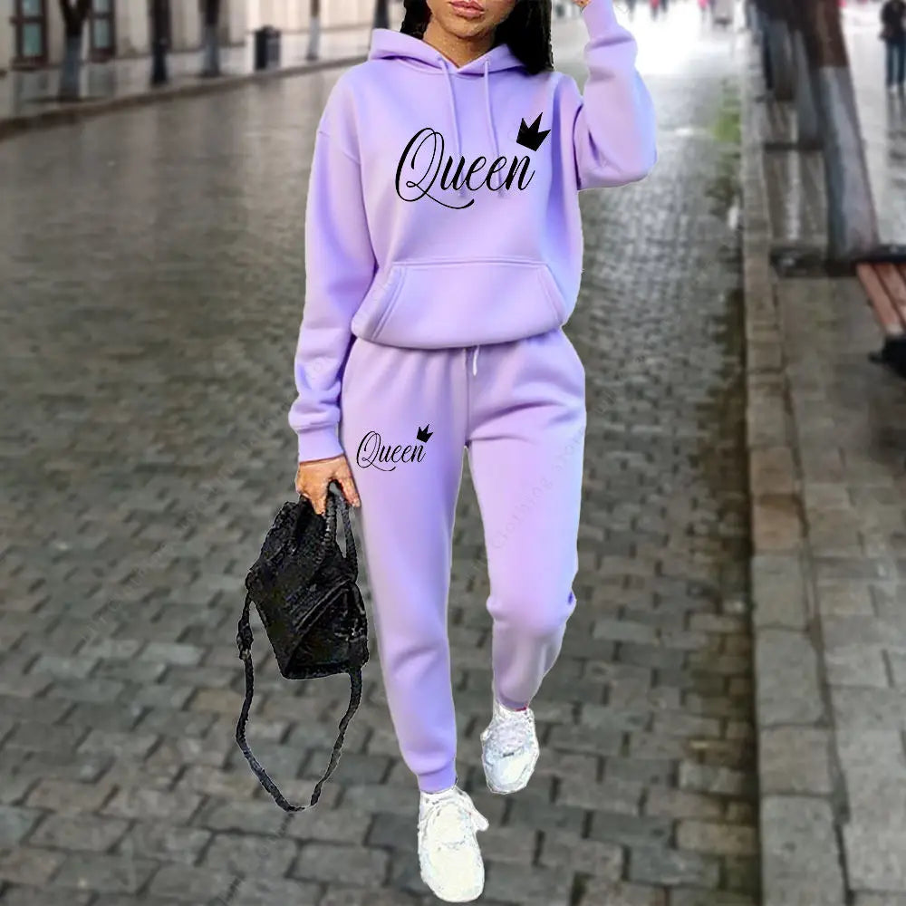 women Letter Graphic Print Sets Hoodie Tracksuit