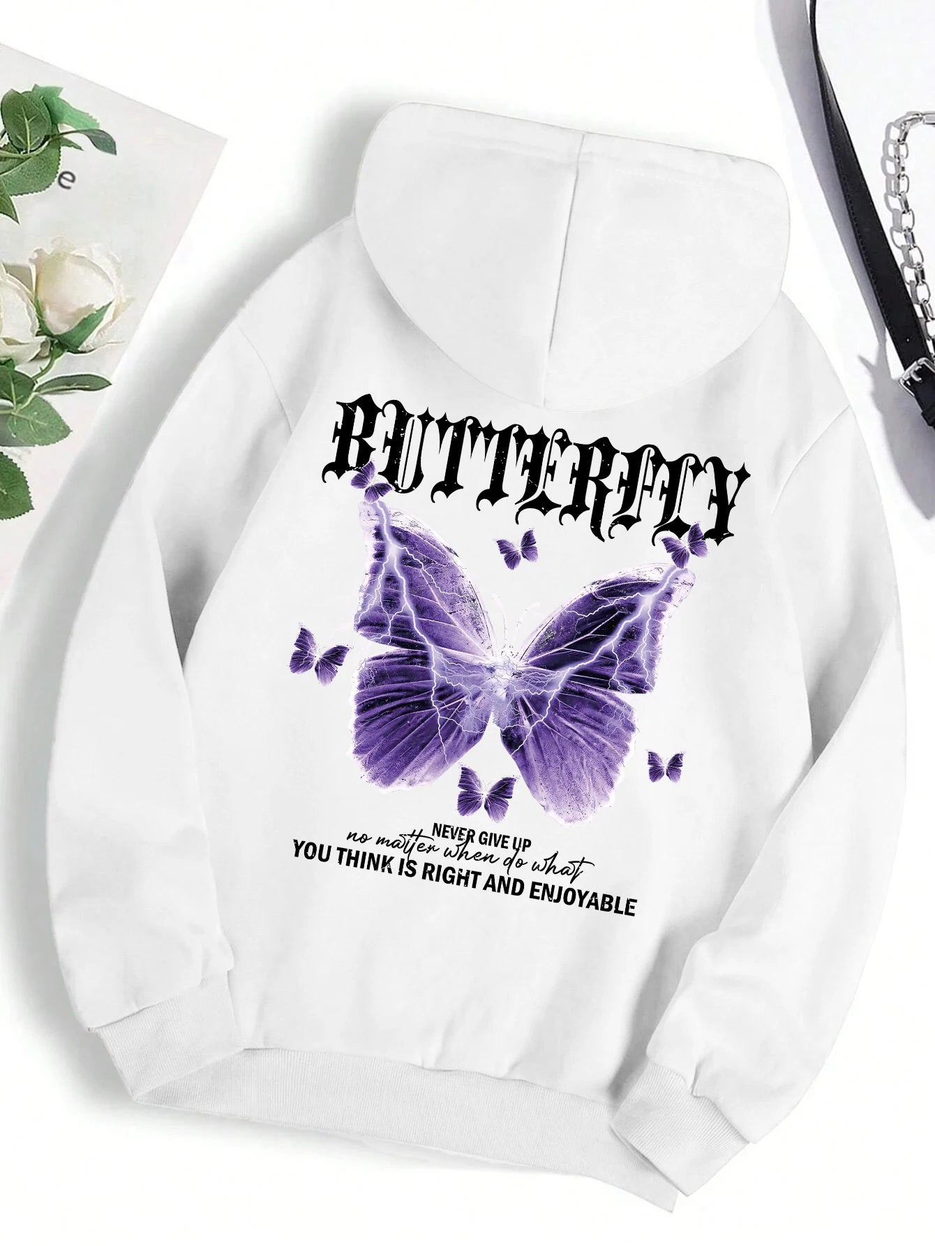 Beautiful streetwear women Purple Butterfly Printing Hoodie