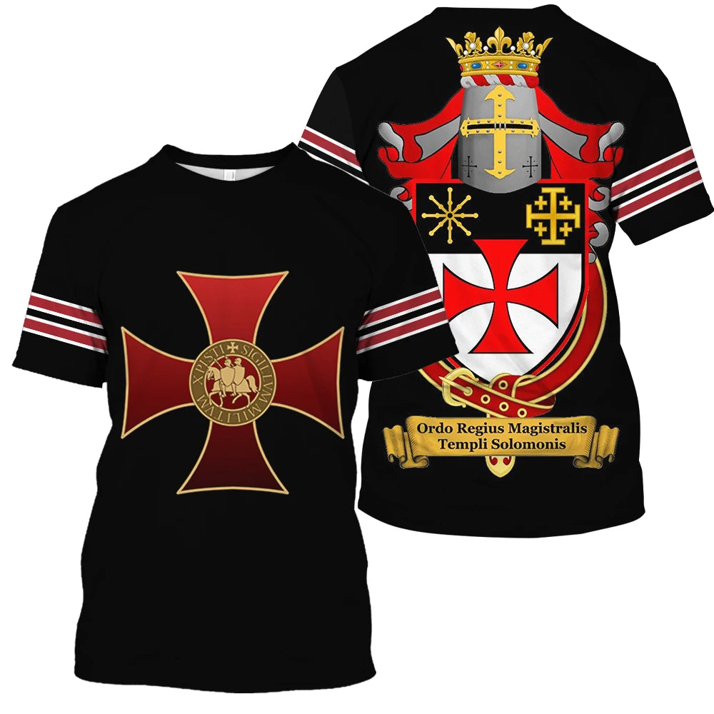 Men 3D Knight Printed vintage Short Sleeve Oversized Tee Shirt