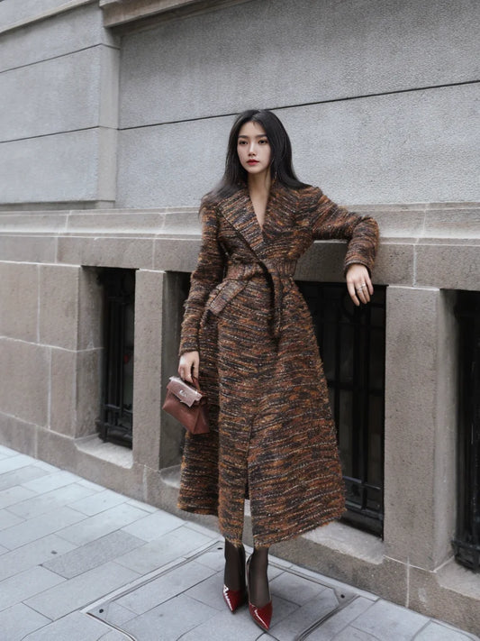 Women's Coarse Woolen Retro Coat - Hepburn-Inspired Fragrant Style