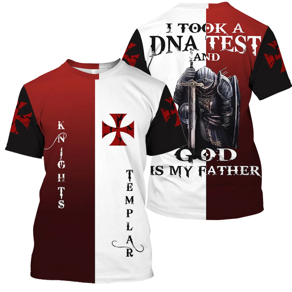 Men 3D Knight Printed vintage Short Sleeve Oversized Tee Shirt