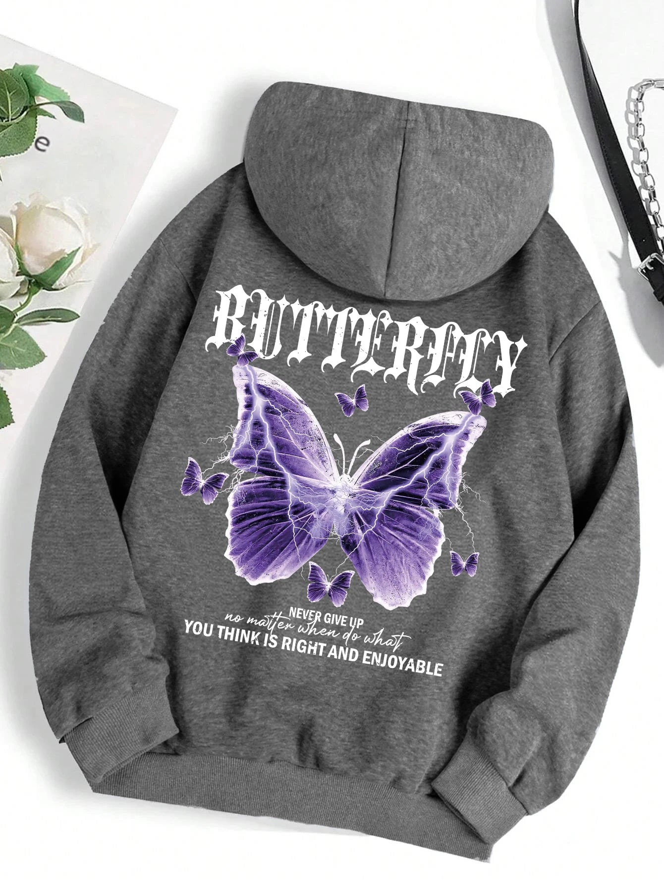 Beautiful streetwear women Purple Butterfly Printing Hoodie