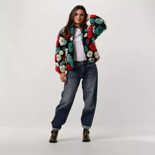 Women's Retro 3D Flowers Cardigan - Loose Zipper Streetwear Jacket