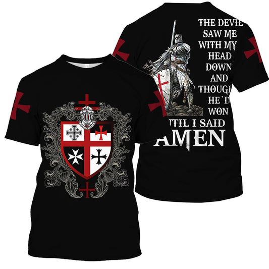 Men 3D Knight Printed vintage Short Sleeve Oversized Tee Shirt