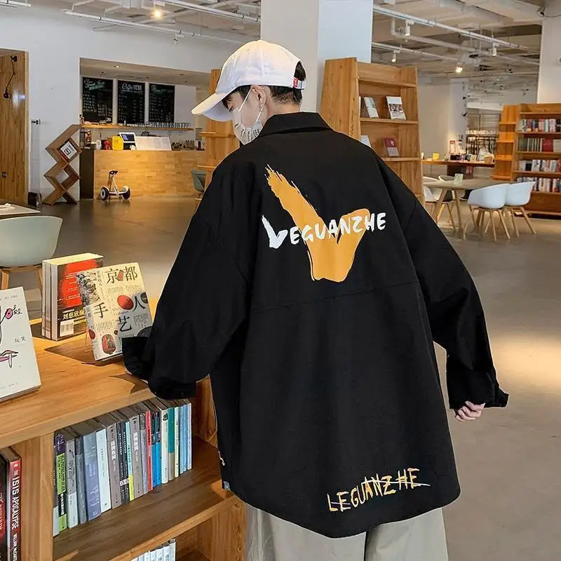 Men's Korean Style Graffiti Long Sleeve Shirt - Streetwear Fashion
