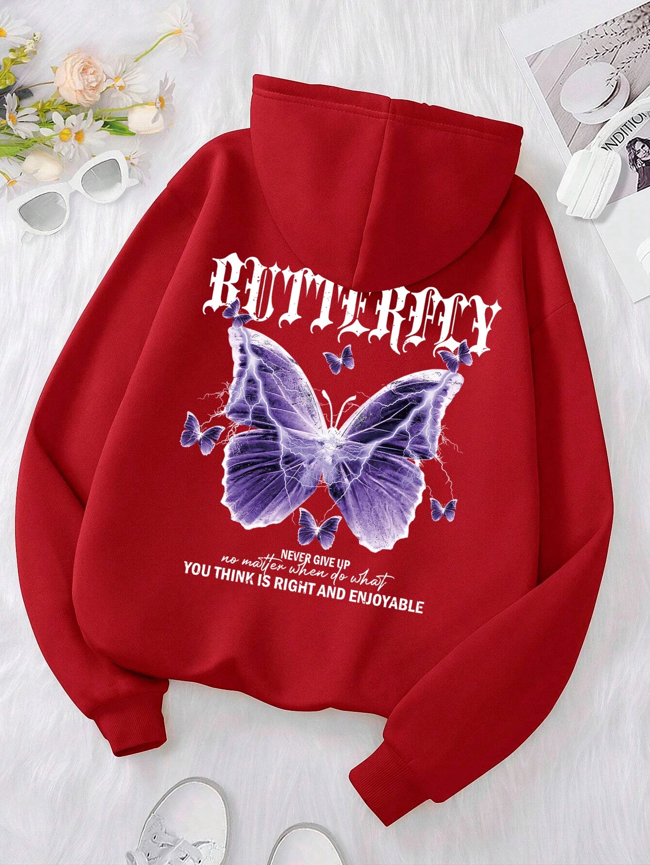 Beautiful streetwear women Purple Butterfly Printing Hoodie