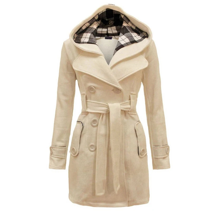 Women's Vintage Slim Woolen Coat with Belt - Double Breasted Winter Jacket