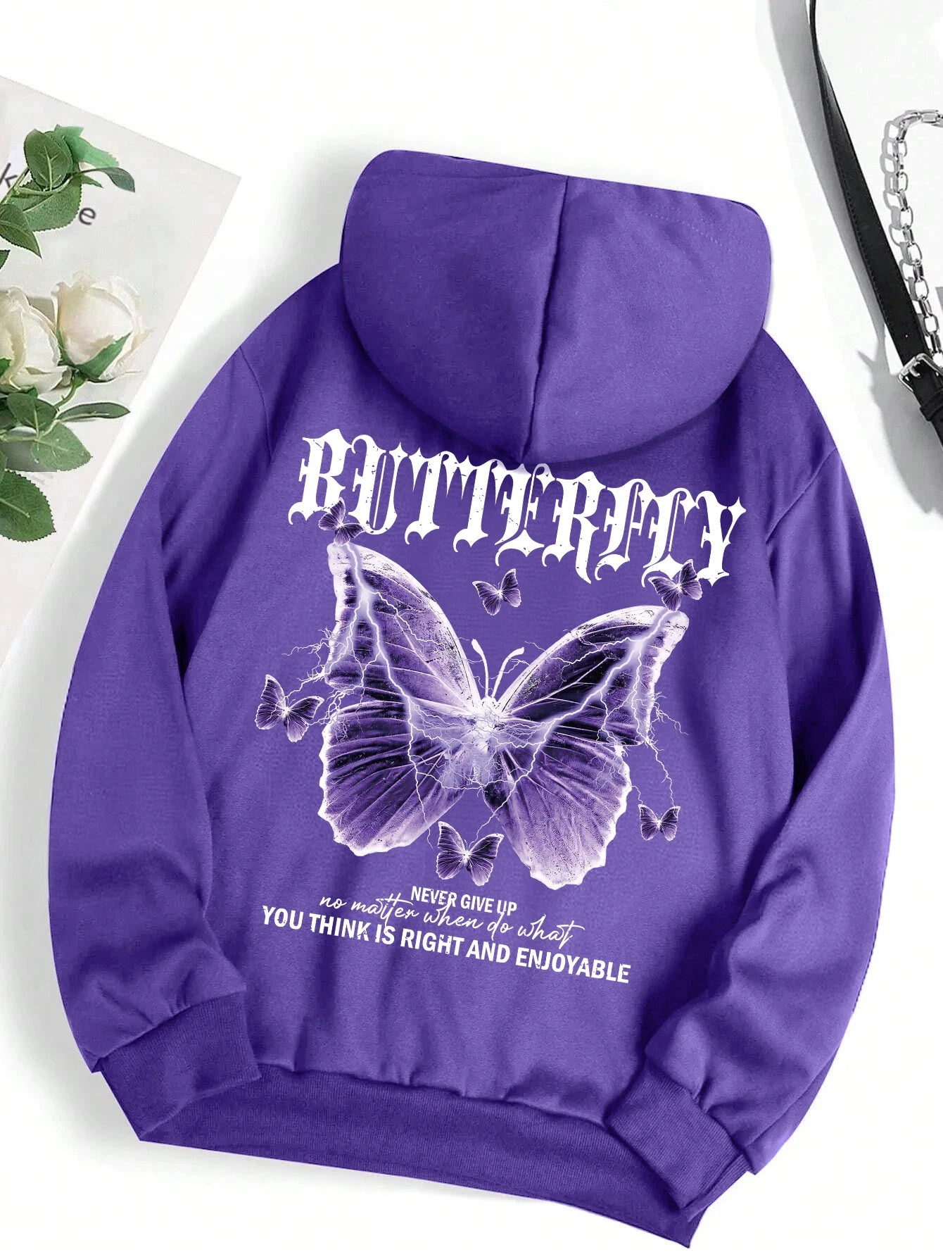 Beautiful streetwear women Purple Butterfly Printing Hoodie