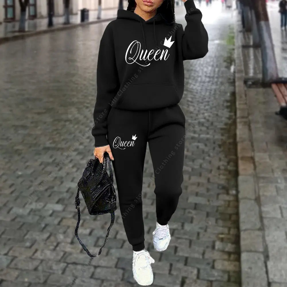 women Letter Graphic Print Sets Hoodie Tracksuit