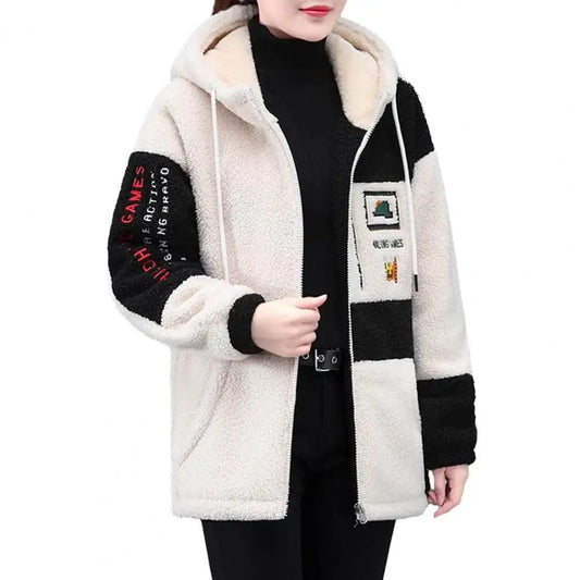 Women's Casual Hooded Fleece Jacket - Winter 2025 Zip-Up Coat