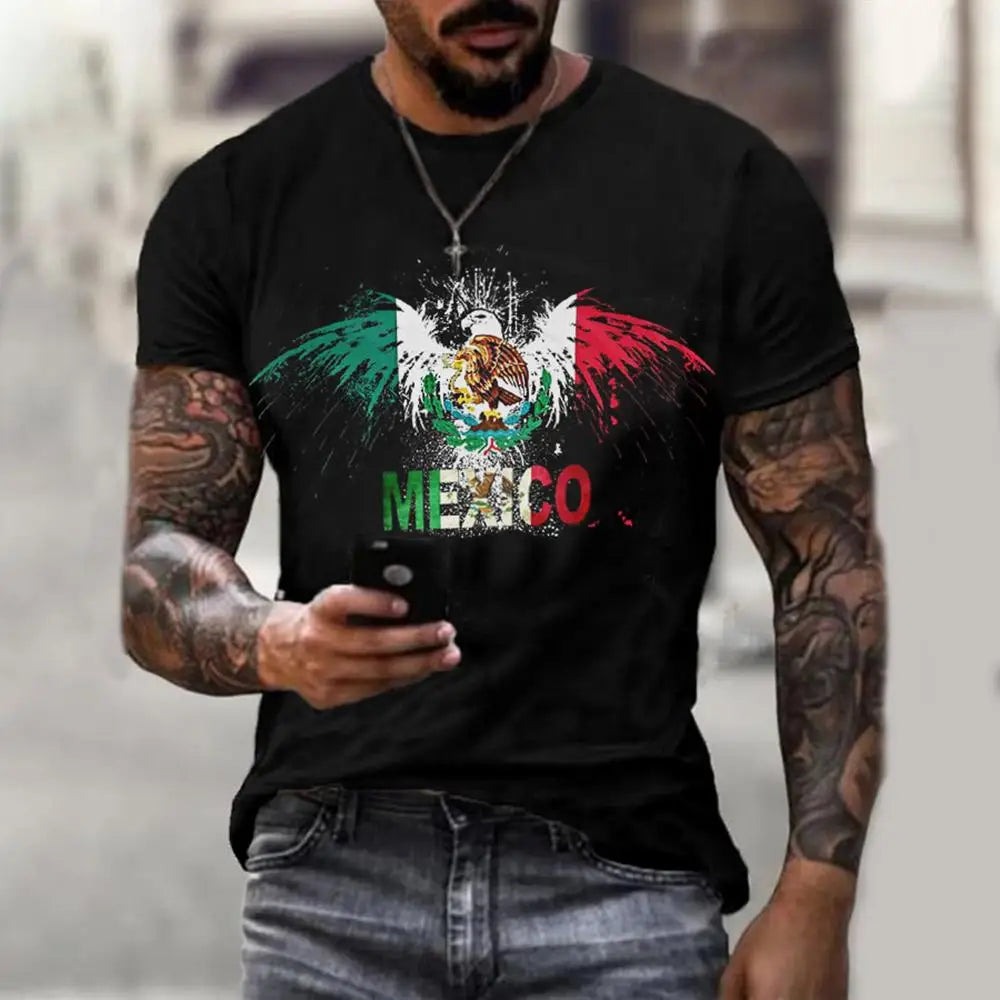 Men Fashion 3D Eagle National Flag Print Pattern Short Sleeve Oversized Streetwear Tee