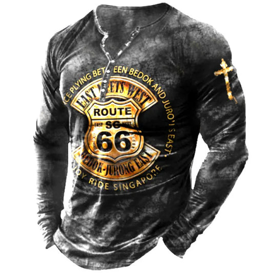 Vintage Men Cotton Tee Route 66 Graphic T Shirts 3D Printing