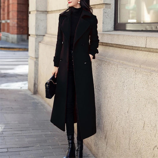 Women's Korean Style Thick Woolen Winter Coat - Black Harajuku Fashion