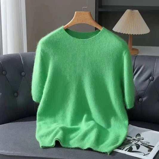 100% Mink Cashmere Knit Sweater Men's Pullover Short Sleeve