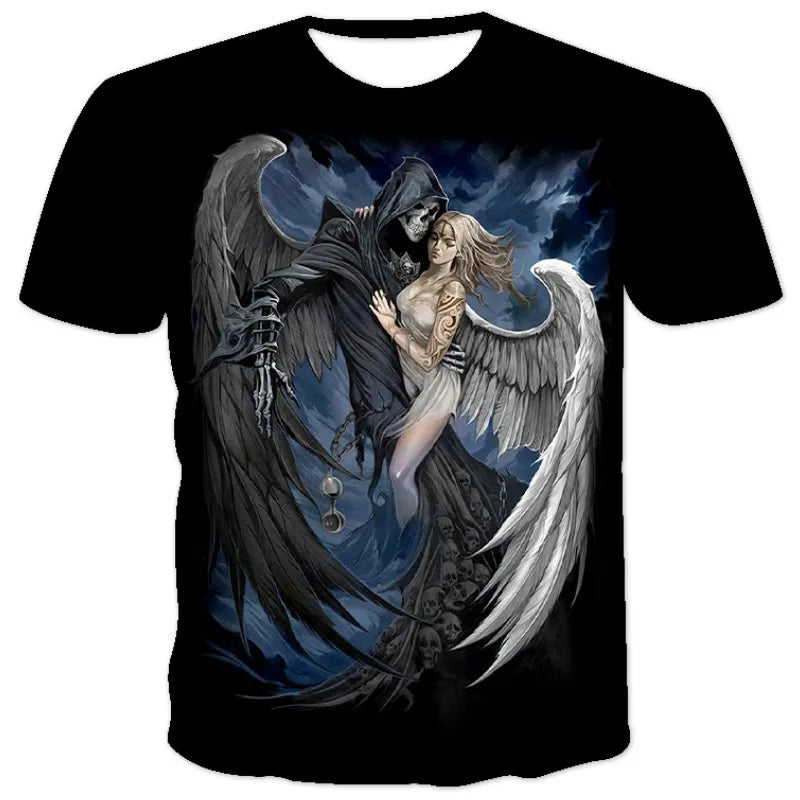 Men's Motorcycle Skull Print T-Shirt - Punk Streetwear Tee (6XL)