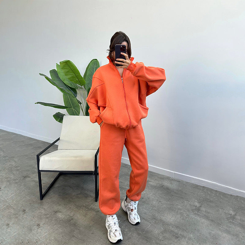 Women's Jogger Tracksuit Set - Zipper Cardigan & Drawstring Pants