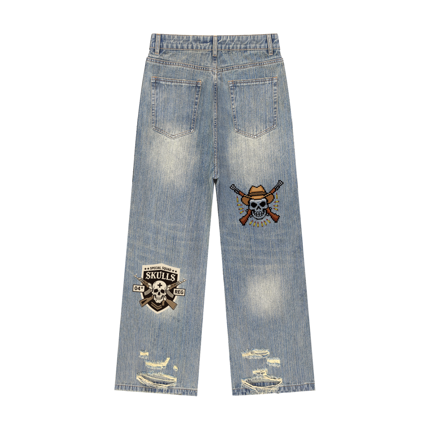 Jabhaus Pixel Cross Embroidered Baggy Jeans