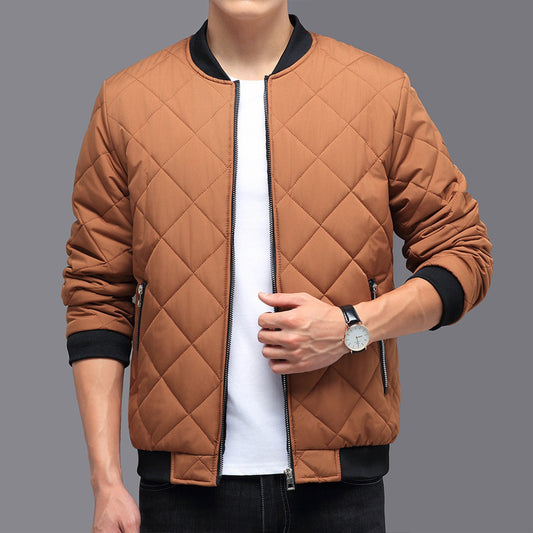 Men’s Quilted Baseball Jacket – Rhombic-Sewing Cotton Coat, Thickened Warm Winter Outerwear